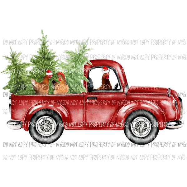 Red Truck with chickens Christmas Sublimation transfers Heat Transfer