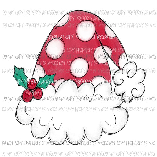 Santa Hat red white holly berry Sublimation transfers Heat Transfer