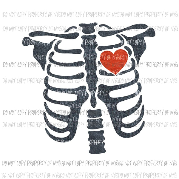 Skeleton # 1 blue red heart Sublimation transfers Heat Transfer