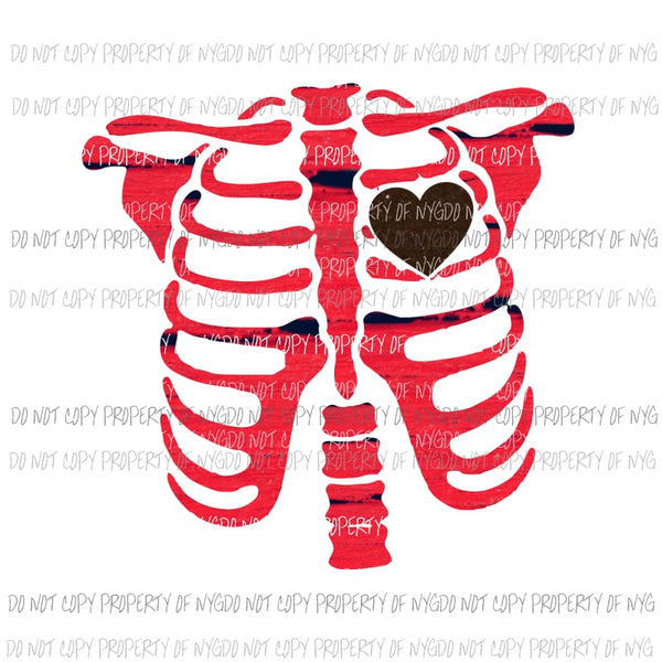 Skeleton # 6 red with black heart Sublimation transfers Heat Transfer