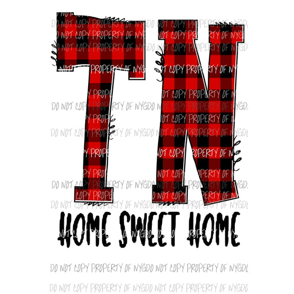 TN Tennessee Red Plaid HSH Sublimation transfers Heat Transfer