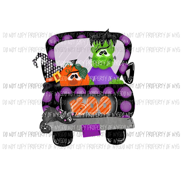 Truck Halloween Trio Frankenstein pumpkin witch fall Halloween Sublimation transfers Heat Transfer