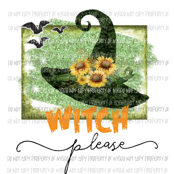 Witch Please hat with sunflowers bats green background Sublimation transfers Heat Transfer