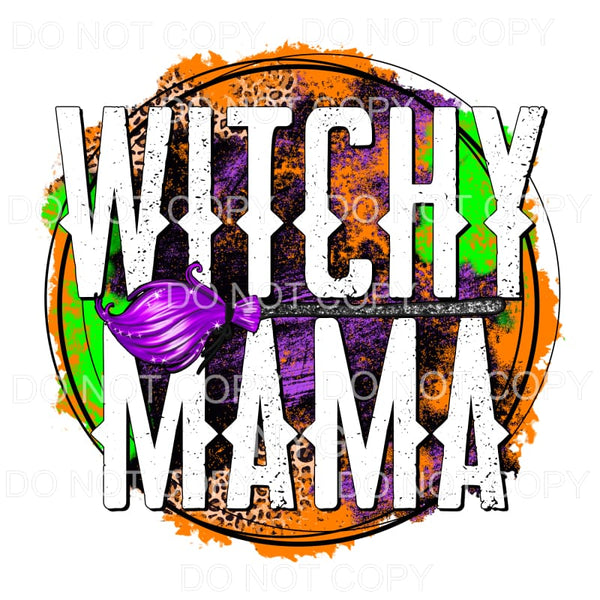 Witchy Mama Broom Leopard Orange Purple Green Grunge Circle 