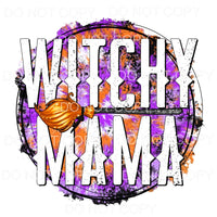 Witchy Mama Broom Orange Purple Tie Dye Grunge Circle #447 