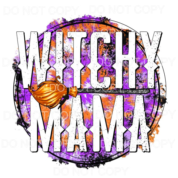 Witchy Mama Broom Orange Purple Tie Dye Grunge Circle #447 