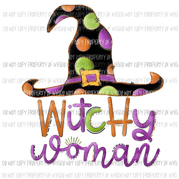 Witchy Woman witch hat polka dots Halloween Sublimation transfers Heat Transfer