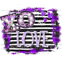 XO LOVE purple black stripes Valentines Day Sublimation transfers Heat Transfer