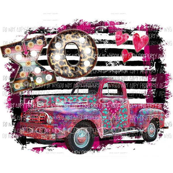 XO pink truck black stripes hearts Valentines Day Sublimation transfers Heat Transfer