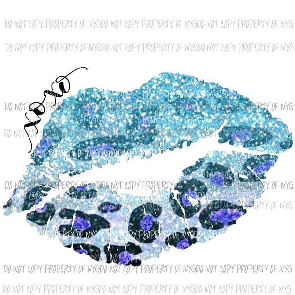 XOXO lips #4 teal blue leopard Sublimation transfers Heat Transfer