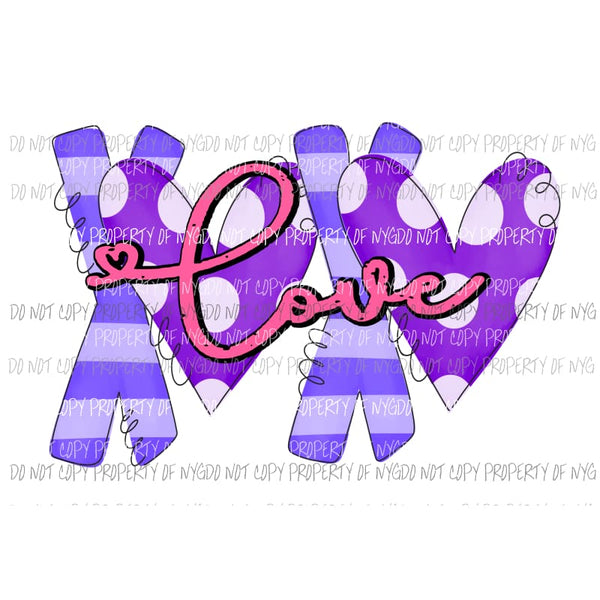 XOXO love purple hearts Sublimation transfers Heat Transfer