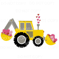 Yellow Bulldozer Pink Hearts Sublimation transfers - Heat 