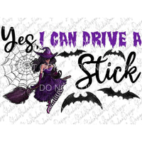 Yes I Can Drive A Stick Witch On Broom Purple Spider Web 